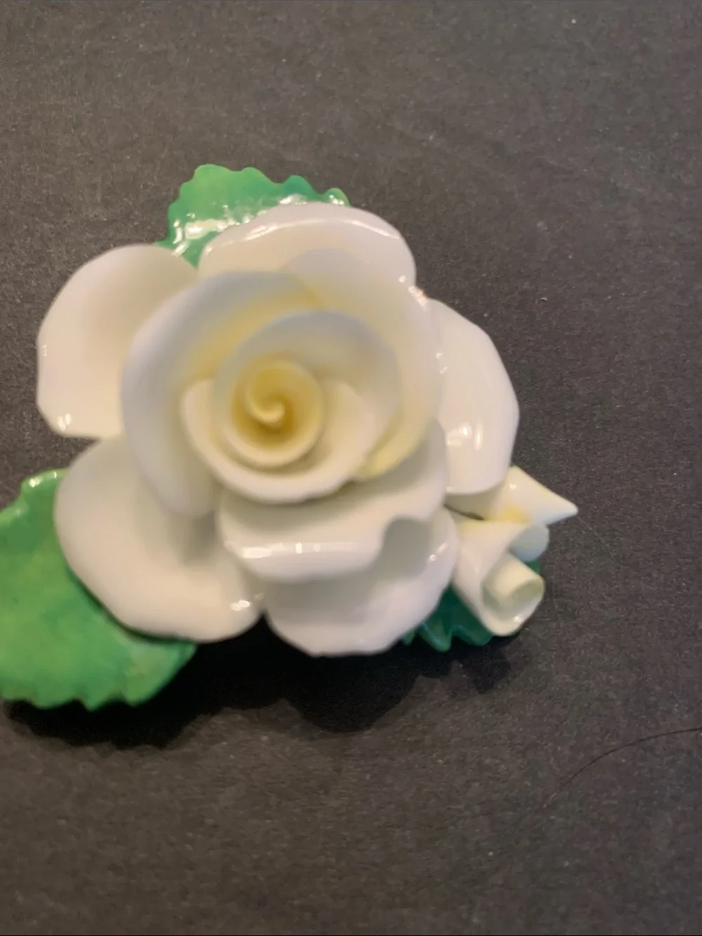 Cara China Staffordshire porcelain white rose brooch made in England